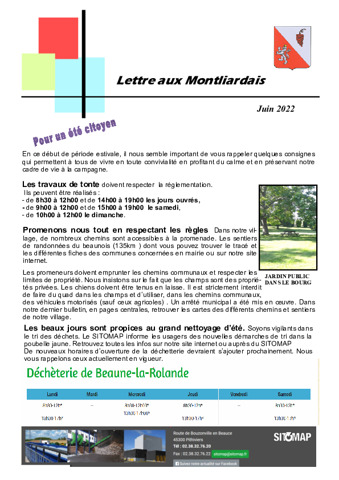 Lettre aux Montliardais - Juin 2022