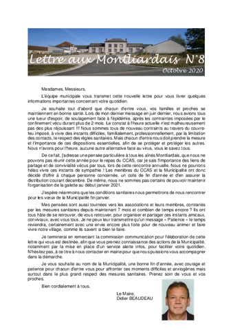 Lettre aux Montliardais - Octobre 2020